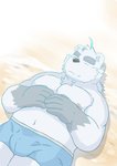 anthro bulge clothing eyes_closed fur humanoid_hands kemono male slightly_chubby solo underwear white_body white_fur buruukoori knights_college paul_pfitzner bear mammal polar_bear ursine 2021 hi_res