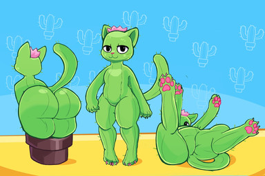 4_toes anthro big_butt biped butt claws digitigrade featureless_crotch feet flower front_view group leaning leaning_forward lying male nude null on_back pawpads paws pink_pawpads plant rear_view spread_legs spreading standing tail toe_claws toes trio wide_hips turch vkontakte tsarapka_(vkontakte) cactus_cat elemental_creature felid flora_fauna mammal 3:2 hi_res