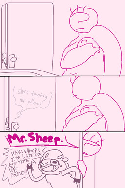 ?_face bodily_fluids breasts dialogue eyelashes female humor looking_at_another male nipples nude peeping plushie slightly_chubby smile speech_bubble sweat tears text the_weaver toybox_pals anon mr._sheep_(toybox_pals) animate_inanimate bovid caprine domestic_sheep human living_plushie mammal sheep 2:3 comic digital_drawing_(artwork) digital_media_(artwork) english_text hi_res pink_theme