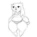 1:1 4_fingers bottomless bottomless_female cave_story clothed clothing facial_scar featureless_crotch female fingers hi_res lagomorph leporid mammal mimiga monochrome mrloquendo open_mouth open_smile scar scar_on_face smile solo sue_sakamoto sweater thick_thighs tongue topwear topwear_only wide_hips x_scar