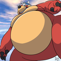 anthro armor belly big_belly biped black_nose headgear helmet male moobs overweight overweight_male red_body solo gigizadragon mario_bros nintendo super_mario_galaxy major_burrows eulipotyphlan mammal mole_(animal) 2026