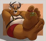 5_toes anthro barefoot brown_body feet foot_fetish foot_focus holidays horn humanoid_feet male overweight overweight_anthro overweight_male plantigrade soles solo toes dj-rodney christmas deer mammal hi_res