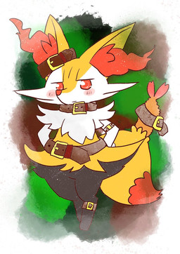 ambiguous_anthro ambiguous_gender anthro belt biped blush digitigrade dipstick_tail front_view hands_behind_back leather looking_at_viewer markings mouth_closed object_in_tail simple_background snout solo standing tail tail_markings what annyui0611 nintendo pokemon braixen canid generation_6_pokemon mammal pokemon_(species) 2022 digital_drawing_(artwork) digital_media_(artwork) full-length_portrait japanese_description portrait translated_description