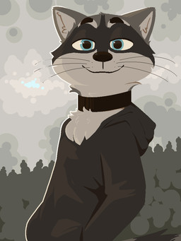 abstract_background anthro black_clothing black_hoodie black_nose black_topwear blue_eyes chest_tuft choker closed_smile clothed clothed_anthro clothing fur grey_body grey_fur half-closed_eyes hands_in_both_pockets hoodie inner_ear_fluff jewelry looking_at_viewer male mouth_closed multicolored_body multicolored_fur narrowed_eyes necklace outline smile solo topwear tuft whiskers conditional_dnp tangerine_(artist) mammal procyonid raccoon 2025 3:4 aliasing digital_drawing_(artwork) digital_media_(artwork)