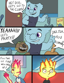 awkward_silence bandmates clothing dialogue gesture male male/male shocked text topwear trailer_(vehicle) vest waving wolfmarian disney elemental_(pixar) pixar elemental_creature elemental_humanoid humanoid comic english_text hi_res