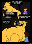 alphys anthro belly big_belly chubbyjam comic duo english_text female frisk_(undertale) gui human lizard mammal open_mouth reptile scalie simple_background size_difference text tongue undertale undertale_(series) vore