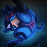 anal_fluids anthro anus balls big_butt black_nose blue_body blue_fur bodily_fluids butt chest_spike fur genitals glowing glowing_eyes hand_spike male on_ground perineum presenting presenting_anus red_eyes solo spikes spikes_(anatomy) spread_anus spreading sweat sweat_string sweaty_butt tail thick_thighs cartoonwizzard nintendo pokemon generation_4_pokemon lucario pokemon_(species) 1:1 2025 english_description hi_res