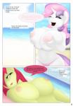 absurd_res anthro apple_bloom_(mlp) beach big_breasts bikini breasts clothed clothing comic dantebad_(artist) day dragon duo earth_pony english_text equid equine female friendship_is_magic hasbro hi_res horn horse imminent_sex mammal my_little_pony mythological_creature mythological_equine mythological_scalie mythology pony scalie seaside spike_(mlp) sun sweetie_belle_(mlp) swimwear text topless unicorn