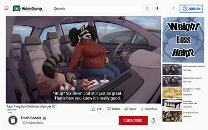 advertisement anthro black_body black_fur black_hair blue_bottomwear blue_clothing blue_jeans blue_pants bottomwear breasts burping car clothed clothing container countershading cup denim denim_bottomwear denim_clothing disposable_cup facial_markings fake_screencap fast_food female food fur grey_body grey_fur hair hand_on_belly hand_on_own_belly head_markings humanoid_hands inside inside_car inside_vehicle jeans markings mask_(marking) overweight overweight_anthro overweight_female pants paper_bag parking_lot parody ponytail red_clothing red_sweater red_topwear review ring_(marking) ringed_tail seat sitting sitting_in_car solo steering_wheel striped_body striped_fur striped_markings striped_tail stripes stuffing sweater tail tail_markings text tight_clothing topwear vehicle weight_gain white_body white_countershading silverfang725 youtube mammal procyonid raccoon 2022 clip_studio_paint_(artwork) digital_media_(artwork) english_text hi_res shaded subtitled