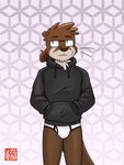 anthro black_clothing black_hoodie black_topwear briefs brown_body brown_fur bulge clothing detailed_background drawyourfursona eyewear fur glasses hair hand_in_pocket hands_in_both_pockets hoodie hoodie/briefs_meme male pockets ponytail simple_background solo standing tighty_whities topwear underwear white_briefs white_clothing white_underwear fudatsu meme_clothing manu_(fudatsu) mammal marine mustelid otter digital_media_(artwork) hi_res meme shaded