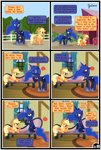 absurd_res applejack_(mlp) barn base_three_layout comic dialogue duo english_text equid equine female feral friendship_is_magic grid_layout gutovi-kun hasbro hi_res horn larger_female mammal my_little_pony mythological_creature mythological_equine mythology outside princess_luna_(mlp) sitting six_frame_grid six_frame_image size_difference smaller_female text three_row_layout window winged_unicorn wings