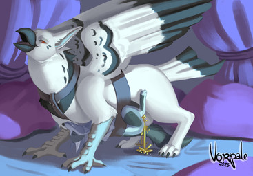 ambiguous_gender anthro anthro_on_feral beak belly_riding bestiality big_dom_small_sub bodily_fluids bound dominant duo feral genital_fluids harness looking_pleasured male male/male peeing peeing_inside pillow size_difference urine urine_in_ass watersports wings vorpale mythology snowyalkis avian canid canine canis gryphon mammal mythological_avian mythological_creature wolf 2025 character_request digital_media_(artwork) digital_painting_(artwork) hi_res painting_(artwork) watermark