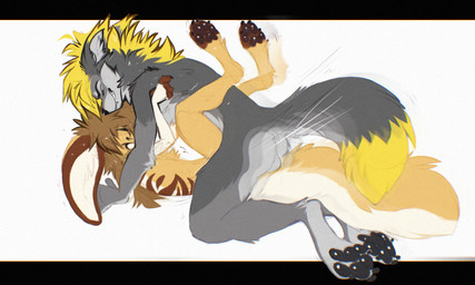 4_toes all_fours ambiguous_anthro ambiguous_gender ambiguous_penetrated ambiguous_penetration anthro anthro_on_anthro anthro_penetrated anthro_penetrating anthro_penetrating_anthro arm_tuft back_markings backsack balls bent_legs big_ears big_tail biped black_claws black_eyebrows black_nose black_pawpads blonde_hair blonde_mane brown_ears brown_hair brown_mane brown_markings brown_pawpads brown_stripes butt cheek_tuft claws countershade_arms countershade_balls countershade_butt countershade_face countershade_feet countershade_fur countershade_genitalia countershade_hands countershade_neck countershade_tail countershade_torso countershading dipstick_ears dipstick_tail duo ear_markings elbow_tuft eye_through_hair eyebrow_through_hair eyebrows facial_tuft fangs feet finger_claws fingerless_(marking) fingers from_front_position fur fur_markings fur_tuft genitals grey_arms grey_balls grey_body grey_countershading grey_ears grey_fur grey_inner_ear grey_inner_ear_fluff grey_tail grey_tuft grin hair happy happy_sex hindpaw inner_ear_fluff legs_up long_tail looking_at_another looking_at_partner looking_down looking_down_at_another looking_down_at_partner lying male male/ambiguous male_anthro male_penetrating male_penetrating_ambiguous mane mane_hair markings mating_press monotone_hair monotone_mane motion_lines multicolored_body multicolored_ears multicolored_fur multicolored_tail narrowed_eyes nude nude_ambiguous nude_anthro nude_male obscured_penetration on_back open_mouth open_smile pawpads paws penetration penile penile_penetration reverse_countershading sex side_view simple_background smile snout striped_markings stripes tail tail_markings teeth thrust_lines thrusting toe_claws toeless_(marking) toes translucent translucent_hair tuft two_tone_tail white_arms white_background white_body white_fur white_inner_ear white_tail yellow_body yellow_countershading yellow_ear_tips yellow_ears yellow_fur yellow_markings yellow_tail yellow_tail_tip magenta7 magenta_(magenta7) canid canine fennec_fox fox mammal true_fox 2026 5:3 digital_drawing_(artwork) digital_media_(artwork) hi_res letterbox female_(lore)