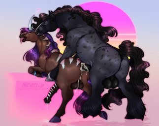 anal anal_penetration anus balls black_balls black_body black_fur black_penis blue_eyes bodily_fluids brown_balls brown_body brown_mane brown_penis brown_tail cum cum_in_ass cum_inside cum_on_balls cum_on_ground cum_string duo equine_anus erection facial_piercing feral feral_on_feral feral_penetrated feral_penetrating feral_penetrating_feral fur genital_fluids genitals grey_body grey_fur heart_symbol horn male male/male male_penetrated male_penetrating male_penetrating_male mane multicolored_eyes nose_piercing nose_ring nostril_ring open_mouth penetration penile penile_penetration penis penis_in_ass piercing pink_eyes puffy_anus purple_mane ring_piercing sex side_view simple_background size_difference smaller_penetrated striped_genitalia striped_penis stripes tail tongue tongue_out tongue_piercing tongue_stud two_tone_eyes wavy_mane wavy_tail huskii-s mythology equid equine horse mammal mythological_creature mythological_equine unicorn hi_res signature
