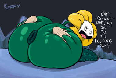 ambiguous_gender angry anus big_butt big_penis butt butt_grab dialogue disembodied_hand duo exclamation_point flower genitals green_body hand_on_butt huge_butt interrobang looking_at_viewer looking_back male male_focus not_furry nude open_mouth penis plant profanity puffy_anus question question_mark solo_focus text yes-no_question kiffy_(artist) undertale undertale_(series) flowey_the_flower elemental_creature flora_fauna flower_creature humanoid 2023 absurd_res digital_media_(artwork) english_text hi_res lol_comments