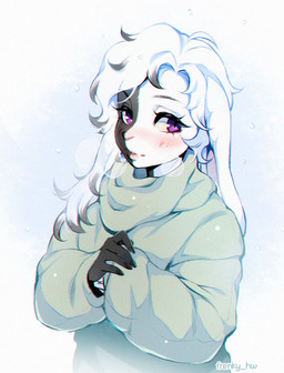 ambiguous_gender anthro blush clothing solo split_color_body sweater topwear frenky_hw lagomorph leporid mammal rabbit bust_portrait portrait