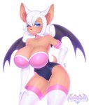 anthro big_breasts breasts cleavage clothed clothing female leotard one_eye_closed pose simple_background solo white_background wide_hips wink kitsuumi sega sonic_the_hedgehog_(series) rouge_the_bat bat mammal 2021 absurd_res hi_res pinup