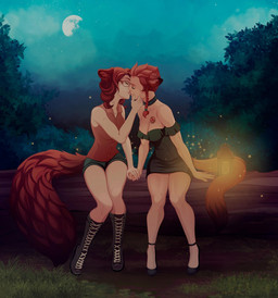 5_fingers biped bottomwear braided_hair breasts cleavage clothed clothed_female clothed_humanoid clothing collar collarbone dipstick_ears dipstick_tail duo ear_markings eyebrows eyewear feet female female/female fingers forest fully_clothed fully_clothed_female fully_clothed_humanoid glasses hair hand_holding kissing lamp lantern log markings moon multicolored_ears outside plant shorts sitting sitting_on_log skirt sky tail tail_markings tattoo tree wearing_eyewear wearing_glasses wood quincy-sue arteia_kincaid_(arctic_android) casimira_(orannis0) ambient_arthropod ambient_firefly ambient_insect animal_humanoid arthropod beetle elateroid humanoid insect mammal mammal_humanoid mustela_humanoid mustelid mustelid_humanoid musteline musteline_humanoid rodent rodent_humanoid sciurid sciurid_humanoid stoat_humanoid tree_squirrel_humanoid true_musteline weasel weasel_humanoid hi_res source_request unavailable_at_source