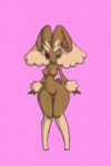 2:3 absurd_res anthro areola big_breasts blush breasts female full-length_portrait generation_4_pokemon hi_res kewon lagomorph looking_at_viewer lopunny mammal navel nintendo nipples one_eye_closed pink_areola pink_background pink_eyes pink_nipples pokemon pokemon_(species) portrait simple_background smile solo standing wink