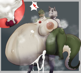 2_penises anthro areola balls belly big_areola big_balls big_belly big_breasts big_butt big_nipples big_penis big_tail blue_eyes bodily_fluids breasts broken_condom butt condom cum cum_ballooning cum_in_vagina cum_inflation cum_inside duo ejaculation eye_patch eyewear female full_nelson genital_fluids genitals green_eyes horn huge_belly hyper hyper_belly inflation internal internal_vaginal knot knotted_penis knotting male male/female multi_genitalia multi_penis musk nipples penis scar sexual_barrier_device sweat sweatdrop sweaty_body tail thick_thighs tongue tongue_out wide_hips seijuu mythology asriel_(asrielthewagon) esmeralda_(rivetstheblue) alligator alligatorid canid canine canis crocodilian dragon hybrid mammal mythological_creature mythological_scalie reptile scalie wolf absurd_res hi_res