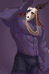 5_fingers abs bone bulge claws clothing finger_claws fingers male muscular muscular_male navel nipples not_furry pecs purple_body red_eyes simple_background skull skull_head solo underwear dap1h the_ancient_magus_bride elias_ainsworth absurd_res digital_drawing_(artwork) digital_media_(artwork) hi_res