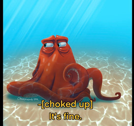 blue_background blue_eyes feral male orange_body orange_tentacles sand simple_background tentacles text underwater water chainsxwsmile disney finding_dory finding_nemo pixar hank_(finding_dory) giant_pacific_octopus 2022 english_text subtitled watermark