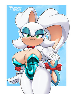 anthro big_breasts big_ears black_nose blue_background blue_body blue_clothing blue_fur blue_leotard bow_tie breasts clothing cuffs_(clothing) dipstick_ears ear_markings eyelashes female floppy_ears front_view fur gloves green_eyes handwear leotard long_ears looking_at_viewer lop_ears multicolored_ears navel_outline red_bow red_bow_tie simple_background smile solo tan_body tan_fur thick_thighs white_background white_body white_clothing white_fur white_gloves white_handwear wide_hips byghosteduard archie_comics sega sonic_the_hedgehog_(archie) sonic_the_hedgehog_(comics) sonic_the_hedgehog_(series) carrotia_the_rabbit_(archie_sonic) lagomorph leporid mammal rabbit absurd_res hi_res