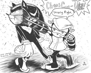 anthro clothing duo eyelashes face_punch female gloves handwear interrupted_by_reaction interrupted_speech long_eyelashes male male/female metal_arms motion_blur motion_lines punch resting_bitch_face robot_arms surprised tall_male planetofjunk sega sonic_the_hedgehog_(series) matilda_the_armadillo shadow_the_hedgehog armadillo eulipotyphlan hedgehog mammal xenarthran monochrome