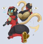 anthro big_butt butt cake cake_slice dessert exclamation_point female food glistening glistening_body heart_symbol question_mark solo speech_bubble thick_thighs kilinah apex_legends electronic_arts respawn_entertainment wraith_(apex_legends) felid mammal hi_res