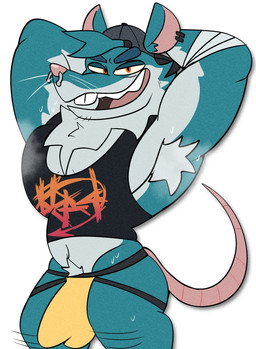 anthro armpit_fetish armpit_hair backwards_baseball_cap backwards_hat barbell_piercing baseball_cap big_bulge big_muscles big_pecs biped bodily_fluids body_hair buckteeth bulge circular_barbell_piercing clothing detailed_bulge ear_piercing facial_piercing genital_outline hat headgear headwear huge_bulge jockstrap looking_at_viewer male male_anthro muscular muscular_anthro muscular_male nose_piercing pecs penis_outline piercing pubes red_eyes septum_circular_barbell septum_piercing shirt simple_background solo sweat sweaty_armpit tail tank_top teeth toony topwear underwear whiskers white_background janjauwu epic_games fortnite kd_rattical_(fortnite) mammal murid murine rat rodent absurd_res hi_res