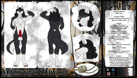 abs anatomically_correct anatomically_correct_genitalia anatomically_correct_penis animal_genitalia anthro balls beard black_body black_fur black_hair black_sclera blue_eyes braided_hair brown_body brown_fur claws color_swatch facial_hair fluffy frown fur genitals hair jewelry knot knotted_penis looking_aside male muscular muscular_anthro muscular_male necklace nipples notes pawpads paws penis ring scar sheath smile solo wavy_hair white_body white_fur bittervow aziraya canid canine canis mammal wolf hi_res model_sheet