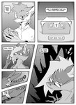 4_ears absurd_res anthro black_and_white blade blood bodily_fluids box canid canine cloning clothed clothing comic container cutting_self dialogue disembodied_eyes duo ear_piercing english_text eyewear female fox glasses hi_res hybrid inner_ear_fluff kifyun2 looking_at_viewer magic magic_user male mammal mia_smith monochrome multi_ear nude piercing prosthetic prosthetic_arm prosthetic_limb ring scar screw self-harm simple_background speech_bubble tatsuo_kimura text tuft wounded