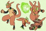 action_pose angry anthro blush breasts brown_body brown_scales featureless_breasts female flat_chested forehead_gem gem green_eyes hair long_hair mostly_nude pose red_eyes scales sharp_teeth small_breasts smile solo teeth yellow_sclera nerdyreindeer kobold scalie multiple_images