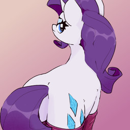 blue_eyes butt clothed clothed_feral clothing cutie_mark eyelashes female feral hair horn looking_at_viewer pupils purple_hair quadruped solo tail white_body rnghat friendship_is_magic hasbro my_little_pony mythology rarity_(mlp) equid equine mammal mythological_creature mythological_equine unicorn 1:1
