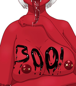 areola arm_under_breasts barbell_piercing big_breasts black_paint bodily_fluids bodily_fluids_in_mouth bodypaint bouncing_breasts breast_focus breast_play breast_squeeze breast_squish breasts clothed clothing command confident confident_female curvy_figure dripping erect_nipples fantasy female follower_celebration follower_number glistening glistening_areola glistening_body glistening_breasts glistening_nipples glistening_skin glistening_tongue grey_hair hair hand_on_breast highlights_(coloring) holding_breast horn huge_breasts jewelry long_tongue looking_at_viewer nipple_barbell nipple_outline nipple_piercing nipple_tape nipples not_furry nude nude_female nude_humanoid number open_mouth paint painted_breasts pasties piercing presenting presenting_breasts pressing_breasts_together red_areola red_body red_breasts red_nipples red_skin red_tongue saliva saliva_drip saliva_on_tongue saliva_string seducing_viewer seductive seductive_mouth short_hair simple_background solo squeezing squish strip_game tail tape teasing teasing_viewer teeth teeth_showing text tongue tongue_fetish tongue_out topless topless_female topless_humanoid voluptuous voluptuous_female voluptuous_humanoid white_background tibunsfw mythology raxaya demon demon_humanoid horned_humanoid humanoid mythological_creature succubus tailed_humanoid 2026 absurd_res alternate_version_at_source artist_name digital_drawing_(artwork) digital_media_(artwork) hi_res shaded signature simple_shading