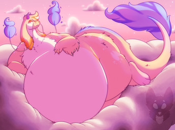 2_horns 3_toes 4_fingers ambiguous_anthro ambiguous_gender anthro barbel_(anatomy) belly big_belly biped cloud colored_fire countershade_fur countershading dipstick_ears ear_markings feet fingers fire flesh_whiskers floppy_ears fur fur_tuft hindpaw horn huge_belly huge_thighs markings multicolored_ears obese obese_ambiguous obese_anthro orange_markings overweight overweight_ambiguous overweight_anthro paws pose purple_fire purple_horn purple_tuft solo tan_markings thick_thighs toes tuft white_body white_countershading white_tuft strawberrymilkdog mythology daiquiri_(strawberrymilkdog) dragon furred_dragon furred_scalie mythological_creature mythological_scalie scalie hi_res pinup warm_colors