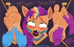 ahegao anthro ball_gag bdsm blue_body blush bodily_fluids bondage bound caroo dialogue drooling earth_pony english_text equid equine eye_roll feet female female/female foot_fetish gag green_eyes hair hasbro hi_res horse humanoid_feet infinity_symbol looking_at_viewer looking_pleasured mammal misty_brightdawn_(mlp) mlp_g5 multicolored_hair my_little_pony opaline_(mlp) orange_body plantigrade pony purple_body purple_hair rainbow_hair saliva shaking sunny_starscout_(mlp) symbol text tickling tickling_feet trembling