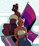 abstract_background anthro anthrofied bisexual_pride_colors duo facial_scar female lgbt_pride midriff one_eye_closed pride_color_flag pride_colors sarong scar sitting standing transgender_pride_colors wink pashoo lgbt_pride_month rain_world videocult artificer_(rain_world) hunter_(rain_world) slugcat slugcat_humanoid