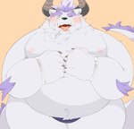 anthro belly blush clothing humanoid_hands kemono male moobs nipples one_eye_closed overweight overweight_male simple_background solo tongue tongue_out underwear wink 0119_muu lifewonders tokyo_afterschool_summoners behemoth_(tas) 2021 hi_res