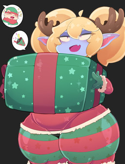 blonde_hair christmas_clothing clothed clothing duo fake_antlers fake_horns female fully_clothed gift hair holidays huge_hips huge_thighs humanoid_pointy_ears male pigtails pointy_ears short_stack thick_thighs wide_hips shinolara christmas league_of_legends riot_games tencent poppy_(lol) teemo_(lol) humanoid yordle hi_res