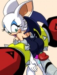 anthro bat big_breasts blue_eyes breasts cleavage clothed clothing dboy duo e-123_omega e-series erection female genitals huge_breasts looking_back machine male mammal membrane_(anatomy) membranous_wings penis robot rouge_the_bat sega solo_focus sonic_adventure sonic_the_hedgehog_(series) wings