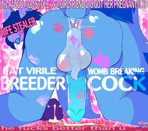 anthro anus backsack balls balls_blush bent_over blue_body blue_fur blue_penis blush bodily_fluids body_blush butt censor_bar censored_eyes cuckold cuckold_pov cum degradation ear_piercing ear_ring fangs fur genital_fluids genitals gooning_edit kiss_mark lipstick_on_anus lipstick_on_balls lipstick_on_face lipstick_on_penis looking_at_viewer looking_back male onomatopoeia penetrable_sex_toy penis piercing presenting presenting_anus presenting_balls presenting_hindquarters presenting_penis raised_tail ring_piercing sex_toy slur solo sound_effects subliminal subliminal_message tail teeth text text_on_eyes tongue tongue_out catjamn azura_(aimpunch) mammal procyonid raccoon 2025 censored hi_res