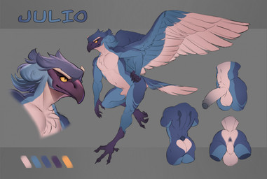 anthro anus balls beak claws genitals half-erect humanoid_genitalia humanoid_penis looking_aside male penis perineum solo wings idrysse3 avian hi_res model_sheet
