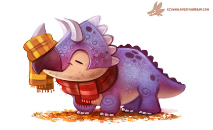 ambiguous_gender autumn eyes_closed facial_horn feral horn leaf nose_horn purple_body purple_scales scales scarf simple_background smile solo tan_body tan_scales text white_background piper_thibodeau ceratopsian ceratopsid chasmosaurine dinosaur marginocephalian ornithischian prehistoric_species reptile scalie triceratops 2015 digital_media_(artwork) digital_painting_(artwork) painting_(artwork) url