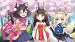 black_hair blonde_hair cherry_blossom clothed clothing eyes_closed female flower fully_clothed green_eyes group hair long_hair mouth_closed multi_tail open_mouth outside plant prunus_(flower) tail trio yellow_eyes young coconeeeco arknights azur_lane blue_archive hypergryph studio_montagne izuna_(blue_archive) nagato_(azur_lane) suzuran_(arknights) animal_humanoid canid canid_humanoid canine canine_humanoid fox_humanoid humanoid mammal mammal_humanoid absurd_res crossover hi_res