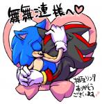 anthro blue_body blush duo eulipotyphlan happy hedgehog japanese japanese_text love low_res male male/male mammal romantic romantic_ambiance romantic_couple sega shadow_the_hedgehog sonic_the_hedgehog sonic_the_hedgehog_(series) text unknown_artist