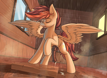 animal_genitalia animal_penis balls bathing bodily_fluids cum cum_drip cutie_mark dripping equine_genitalia equine_penis eyes_closed feathered_wings feathers feral genital_fluids genitals hair half-erect male male_feral nude open_mouth penis shower showering solo steam tail wings ad_kayle hasbro my_little_pony mythology kayle_rusty_(character) equid equine horse mammal mythological_creature mythological_equine pegasus pony digital_drawing_(artwork) digital_media_(artwork) hi_res