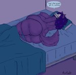 anthro areola bed belly big_belly big_breasts breasts clothed clothing female furniture genitals lying nipples on_side panties panties_down partially_clothed pregnant pregnant_anthro pregnant_female purple_areola purple_nipples pussy solo thick_thighs underwear underwear_down wide_hips awful_lad scp_foundation scp-1471-a canid canine mammal monster undead absurd_res hi_res