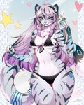 anthro bikini black_bikini black_clothing black_swimwear blue_eyes clothing female hair purple_hair solo swimwear two-piece_swimsuit lisaamint felid mammal pantherine tiger 2024 4:5 hi_res