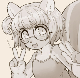 anthro breasts buckteeth clothed clothed_anthro clothed_female clothing double_v_sign eyewear female female_anthro fur gesture glasses hair hand_gesture kemono looking_at_viewer open_mouth round_glasses short_hair small_breasts solo tail teeth text tongue v_sign wearing_glasses young young_anthro young_female hanadaiteol risu-chan_(hanadaiteol) mammal rodent sciurid tree_squirrel 2019 digital_media_(artwork) japanese_text reaction_image sketch translated